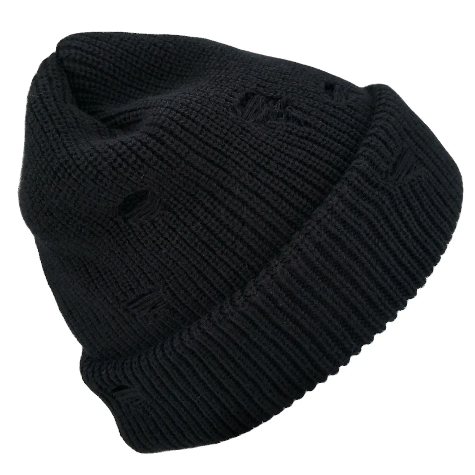 قبعة صغيرة سميكة دافئة شتوية بلون سادة محبوكة فارغة للرجال والنساء قبعة صغيرة سوداء بالأسى