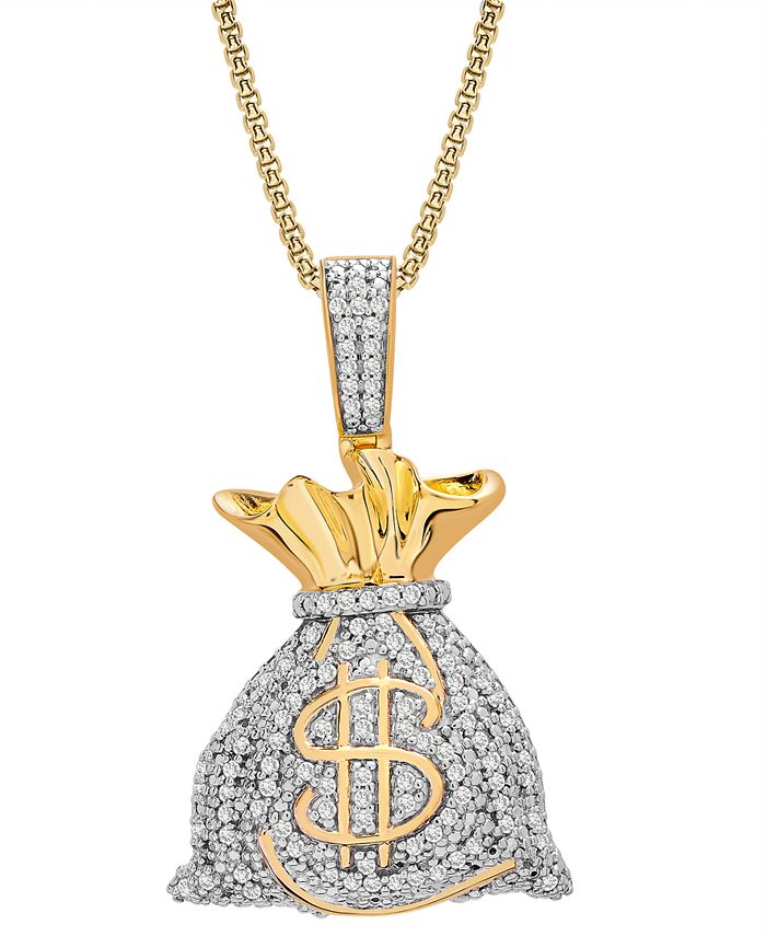 アクセサリー 14k YG Money Bag Pendant Real 925 Silver / 14k Gold Plated Money Bag Dollar Sign