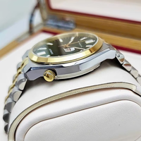 Montre mécanique automatique pour homme, bicolore or et acier, cadran guilloché vert, fond transparent, bracelet, montre-bracelet avec date