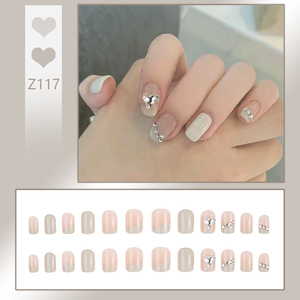 <span class=keywords><strong>Faux</strong></span> <span class=keywords><strong>ongles</strong></span> carrés à presser style français nude blanc décontracté, avec teinte douce et colle, pour un look féminin - Product Image 1