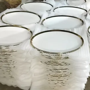 Оптовая продажа, набор керамической посуды с позолоченным ободом, Овальная Круглая прямоугольная белая тарелка, продажа от тонны