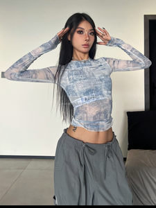 Camicetta da donna in maglia stampata di alta qualità camicetta da donna in pizzo floreale a maniche lunghe Top <span class=keywords><strong>abbigliamento</strong></span> occidentale donna - Product Image 4