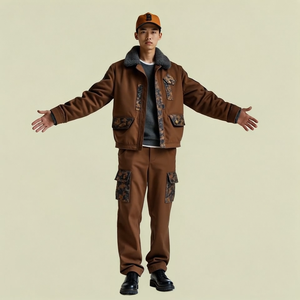 Veste en polyester/coton pour homme, isolée et chaude, bombardier aviateur d'hiver, ensemble de style décontracté à motif de lettres brodées - Product Image 2