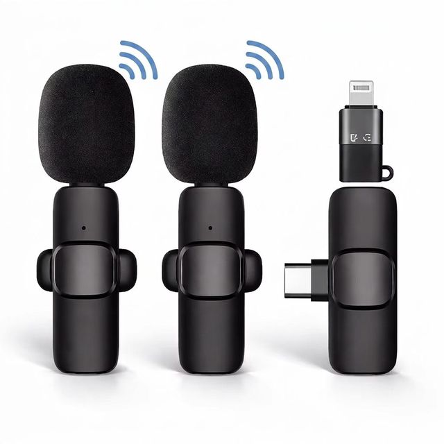 Wireless Lavalier Microphone for iPhone Android 2-in-1 Lapel Mic with Lightning Type-C Receiver for Live Stream TikTok Vlog