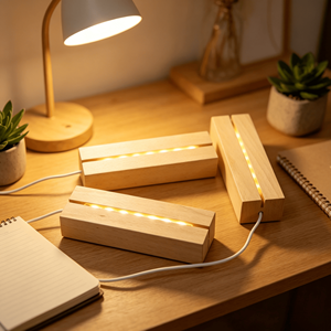 Hot Selling Beech USB Rectangular <b>Light</b> Wooden LED <b>Light</b> Base 3D LED Message Note Board - Product Image 4