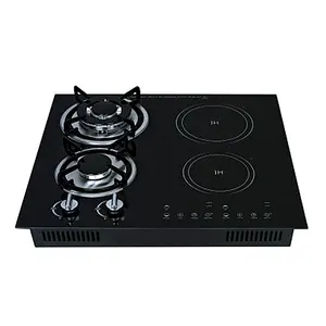 Black Crystal Panel Double Gas Stoves And Double Induction Cookers