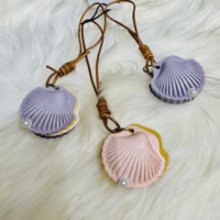 Porte-clés en cuir fait main en forme de coquille, mignon, en cuir de vachette pleine fleur, avec bouton perlé, mini pochette créative pour livres, accessoire cadeau