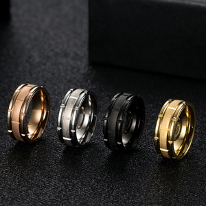 Geometric Brushed <b>Titanium</b> Steel <b>Ring</b> Unisex Wedding Jewelry K-R282 - Product Image 2