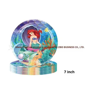 使い捨て室内プリンセス人魚パーティー装飾食器セット 子供の誕生日用 テーブルクロスとペーパータオル付き - Product Image 2