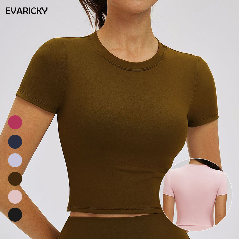 EVARICKY Spring Slim Fit Gym Workout Active Wear Fitness Sport T-Shirt Fashion Crew Neck Short Sleeve Yoga Top for Gym Running