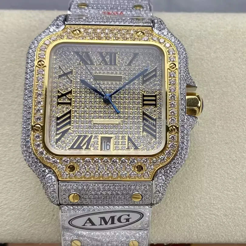 AMG 팩토리 아이스 시계 새로운 남성용 럭셔리 100ATM 자동 기계식 무브먼트 시계 남성용 40mm 시계