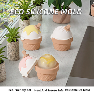 <b>Silicone</b> Ice Cream Mold Set With Removable Lid Portable Ice Ball Maker For Freezer Use - Product Image 2