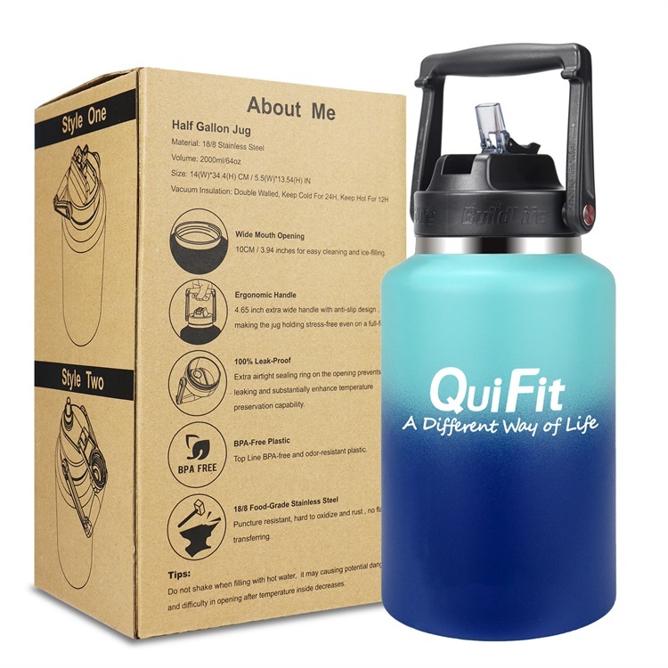 2000ml 2l 64oz Gym Vacuum Flask Insulated Double Wall Stainless Steel ...