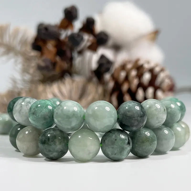 Cuentas de Jade de Burma Natural, piedra lisa de Esmeralda, piedras preciosas redondas, sueltas, para fabricación de joyas y manualidades