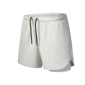 OEM Lined Double Layer pockets Athletic Sports polyester custom logo 5 inch workout training 2 In 1 mens gym shorts for men