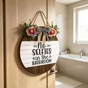 Divertente legno rotondo appeso segno senza selfie <span class=keywords><strong>In</strong></span> <span class=keywords><strong>bagno</strong></span> a forma di rustico casa <span class=keywords><strong>bagno</strong></span> <span class=keywords><strong>arte</strong></span> decorazione della parete per <span class=keywords><strong>bagno</strong></span> WC 12 pollici - Product Image 5