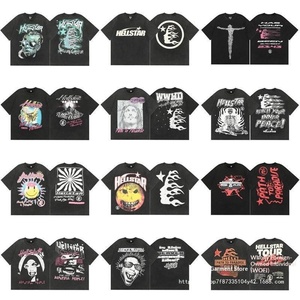 T-shirt tendance USA style Hell Star rétro imprimé pour hommes et femmes, décontracté, en pur coton lavé, à manches courtes, respirant - Product Image 3