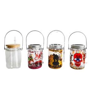 Projecté sur le mur ou le <span class=keywords><strong>sol</strong></span> Bocaux Mason lumineux en verre à double paroi de 11oz avec 2 couvercles - Product Image 1