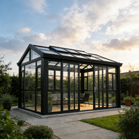 Serre de jardin, véranda, structure en aluminium, double vitrage trempé, haute transmission lumineuse, espace protégé extérieur pour plantes