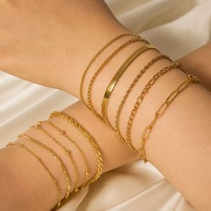 Chunky Fashion Personalized Luxury Stainless Steel 18 K Gold Plated Geometric Trendy Women's <b>Stacked</b> <b>Bracelets</b> Bangles - Product Image 3