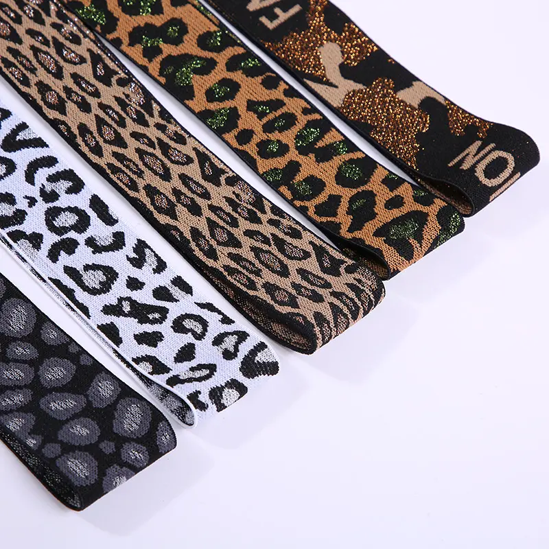 Customized Leopard Underwear Elastic Custom Logo Nylon Jacquard Ribbon Waistband Elastic Jacquard Band Custom Tape