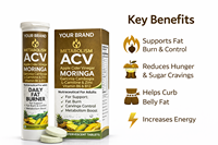 Comprimés effervescents de vinaigre de cidre de pomme OEM avec Moringa, Garcinia et L-Carnitine – Soutien au métabolisme et à la gestion du poids, pin