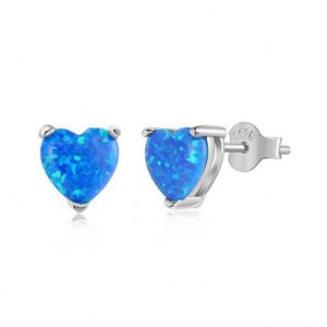 Dylam in Stock No Moq Hypoallergenic S925 <b>Silver</b> Synthetic Opal Stone 5A Diamond Cubic Zirconia Heart Shape <b>Stud</b> Earrings - Product Image 1