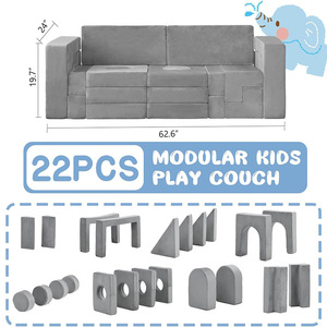 Canapé modulaire pour enfants, en tissu éponge haute densité, en forme de blocs de construction, pour enfants de 2 ans et plus - Product Image 5