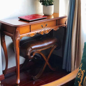 Taburete de Cuero y Madera Maciza Estilo Americano - Banco de Cuero Auténtico <span class=keywords><strong>para</strong></span> Entrada, Taburete de Café <span class=keywords><strong>para</strong></span> Sala de Estar y Taburete de Tocador <span class=keywords><strong>para</strong></span> <span class=keywords><strong>Dormitorio</strong></span> - Product Image 3