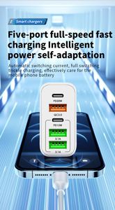 Cargador Rápido Múltiple de 65W con Doble PD Tipo C y 3 USB QC3.0, Adaptador de Carga Rápida de 5 Puertos USB para iPhone y Samsung - Product Image 6