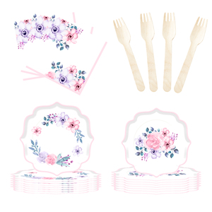 DAMAI Pink Flower Theme Party Disposable <b>Paper</b> Plate Napkin <b>Tablecloth</b> Disposable Party Tableware Sets for Party and Wedding - Product Image 3