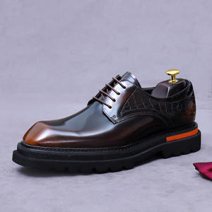 Chaussures en cuir Oxford pour hommes de haute qualité en cuir véritable à la mode poli imprimé au Laser rétro polyvalent élégant respirant - Product Image 3