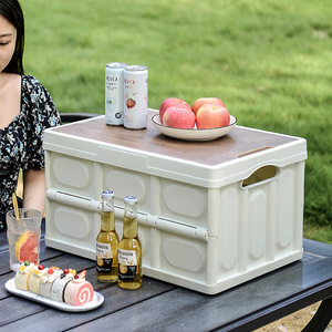 Multifunctional <b>Storage</b> Box 30L-40L Rectangle Outdoor Camping Home Car <b>Trunk</b> Organizer With Wooden Top Cutting Surface - Product Image 3