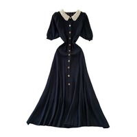 Nouvelle Robe Longue en Maille Patchwork Dentelle Printemps 2026 Chic Français Élégante Manches Bouffantes Style Sirène Tendance Célébrité