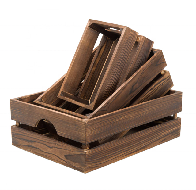 Manufacture Customized Wooden Crate Wholesale Decorative Nesting Vintage Brown Wood Crate Boxes for Home Storage