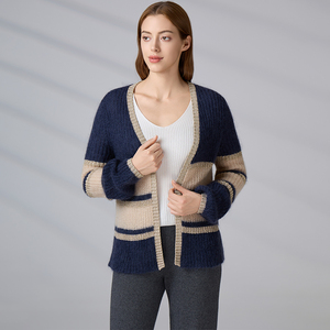 Suéter de Punto a Rayas para Mujer, Talla Europea, Estilo Vintage, Otoño Invierno, Lujoso, Manga Larga, Cárdigan de Mohair - Product Image 1