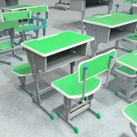 Ensemble table et chaises d'étude en métal et en bois réglables et durables et écologiques pour les étudiants du primaire au collège, à la maison et au bureau