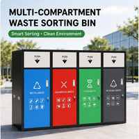 Poubelle de tri des déchets en acier galvanisé personnalisée pour l'extérieur, avec de grands compartiments colorés, pour les zones résidentielles et commerciales