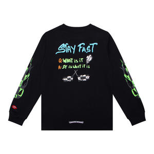 T-Shirt Casual a Maniche Lunghe in Puro Cotone con Collo Tondo e Stampa Hearts Cromati, Versione di Alta Qualità per il Mercato Internazionale - Product Image 2