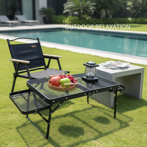 Tavolo da Campeggio Moderno Portatile Pieghevole Leggero e Resistente in Metallo per Barbecue all'Aperto - Product Image 1