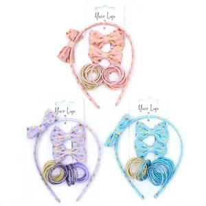 Fashion Cute Sweet Adorable Fancy Teenager Hair Accessories Set Dots bow with Woven Hairbands