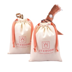 Bolsa de Algodón Muselina Blanca Natural con Cordón y Logotipo Personalizado para Joyería, Bolsa de Regalo de Algodón Muselina con Cordón y Logotipo Personalizado - Product Image 1