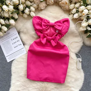 Boutique Wholesale 2024 Autumn New Bra Bow Knot Hollowed Out Design, Feeling Wrapped Hip Short Women's Dress