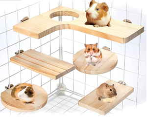 5 Juegos de Accesorios para Jaula de Hámster, Plataforma de Madera para <span class=keywords><strong>Chinchilla</strong></span>, Plataforma de Juego de Madera con Orificios Redondos <span class=keywords><strong>en</strong></span> Forma de L - Product Image 1