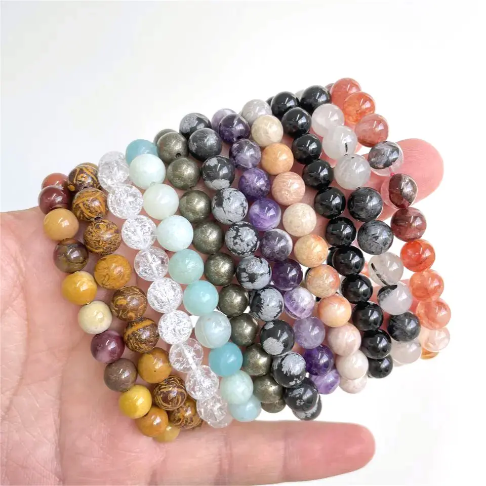 Kindfull 8mm Natural Crystal Quartz Gemstone Healing Bead Stone for Men Women Lucky Charm Energy Bracelet