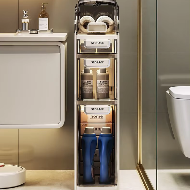 Slim Plastic Storage Cabinet with Wheels Narrow Drawers for Bathroom Living Room Kitchen Jewelry Use