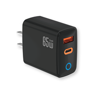 Cargador Rápido USB Tipo C PD de 65W con 2 Puertos, Enchufe EU/US, Cargador de Pared USB-C para Teléfono Móvil
