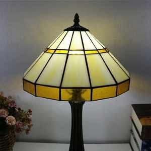 LongHuiJing Tiffany Table Lamp with Conical Shade Beige and Bronze Stained Glass Lampshade Restaurant - Product Image 2
