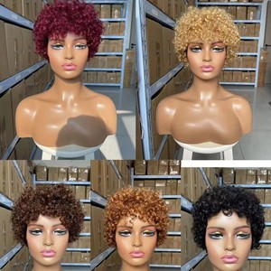 Parrucche Afro Ricci Crespi 100% Capelli Umani Vergini Remy Brasiliani, Parrucca a Ricci Piccoli Lavorati a Macchina, Copricapo Nero/Marrone/Biondo - Product Image 5