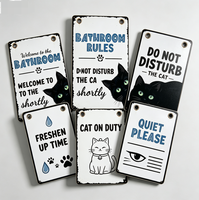 Plaque murale rectangulaire amusante en fer pour salle de bain, motif chat, étanche, écologique, à suspendre, cadeau pour femmes et hommes, décoration de salle de bain de bienvenue